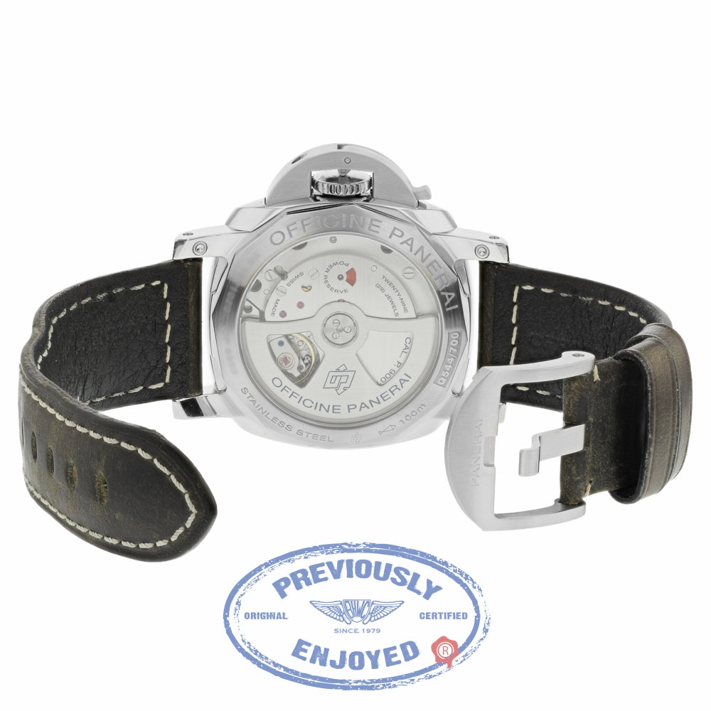 Panerai Luminor GMT 1950 3 Days Black Hobnail Dial Stainless Steel Leather Strap PAM00535 NNRDEL - Beverly Hills Watch Company