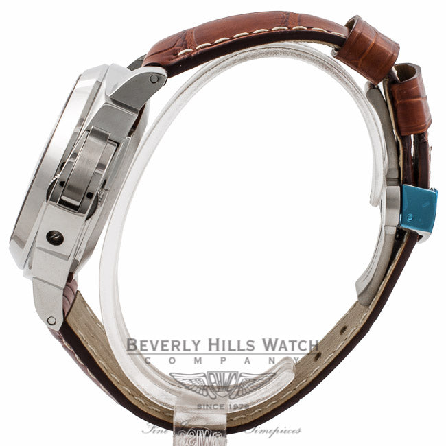 Panerai Luminor GMT 44MM Stainless Steel Black Dial Brown Alligator Strap PAM00088 63RW57 - Beverly Hills Watch Company Watch Store