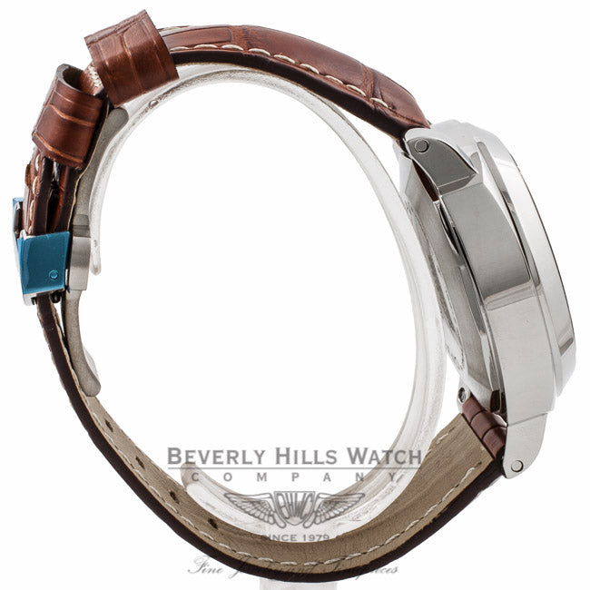 Panerai Luminor GMT 44MM Stainless Steel Black Dial Brown Alligator Strap PAM00088 63RW57 - Beverly Hills Watch Company Watch Store