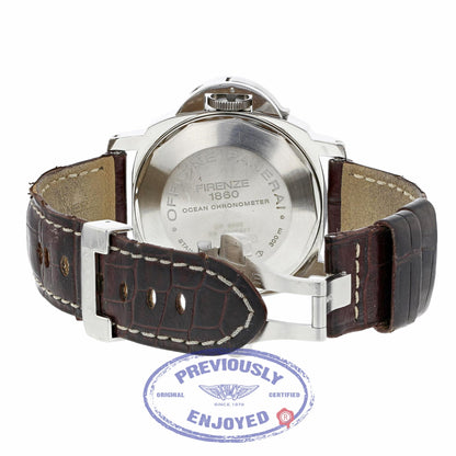 Panerai Luminor GMT 44MM Stainless Steel Black Dial Brown Alligator Strap PAM00088 XT4L9T - Beverly Hills Watch Company