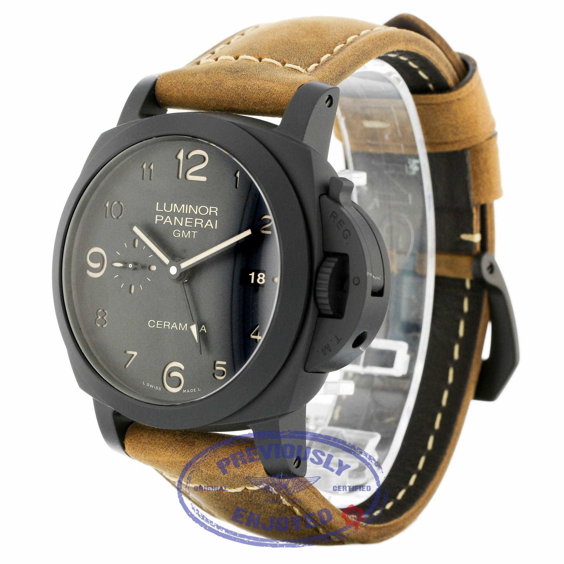 Panerai Luminor 1950 3 Days GMT Black Dial Brown Leather PAM00441 J8CUPU - Beverly Hills Watch