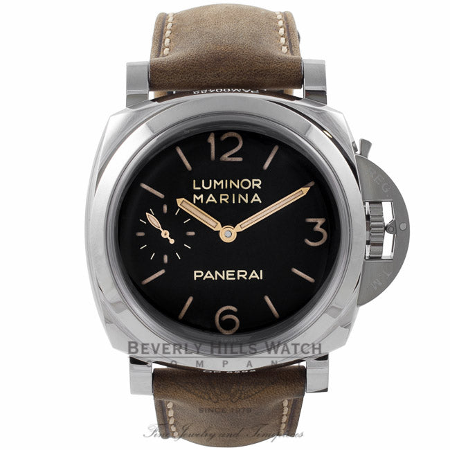 Panerai Luminor Marina 1950 3 Day Power Reserve 47MM Brown Leather Strap PAM00422 7H7NZ1 - Beverly Hills Watch Company Watch Store