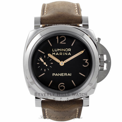Panerai Luminor Marina 1950 3 Day Power Reserve 47MM Brown Leather Strap PAM00422 7H7NZ1 - Beverly Hills Watch Company Watch Store