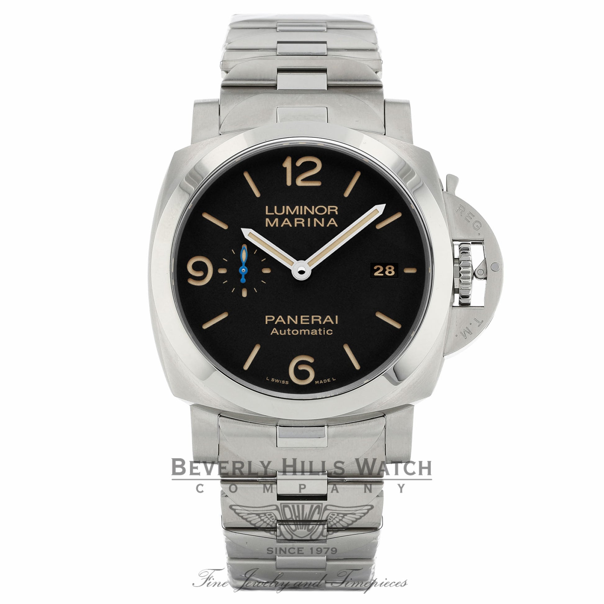 Panerai Luminor Marina 1950 Stainless Steel 44mm Automatic Black Dial PAM00723 127NM7 - Beverly Hills Watch