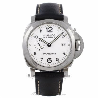 Panerai Luminor Marina 1950 3 Day Power Reserve Stainless Steel White Dial Leather Strap PAM00499  TU9097 - Beverly Hills Watch Company Watch Store