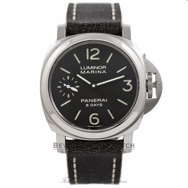 Panerai Luminor Marina 8 Day Power Reserve Black Dial Brown Leather Strap PAM00510 KXTSZW - Beverly Hills Watch Company Watch Store