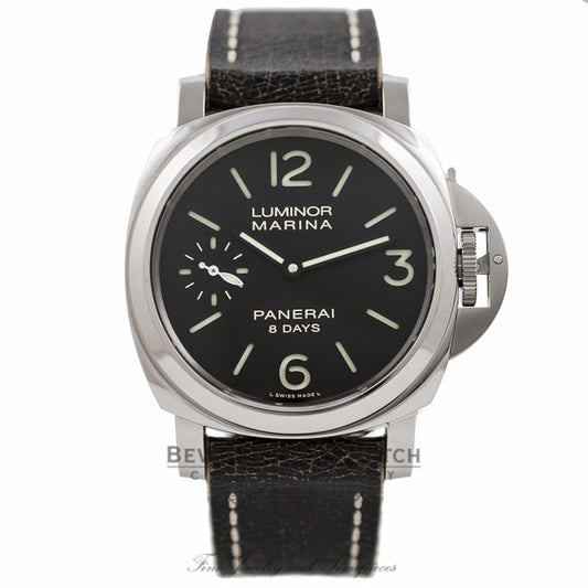 Panerai Luminor Marina 8 Day Power Reserve Black Dial Brown Leather Strap PAM00510 KXTSZW - Beverly Hills Watch Company Watch Store