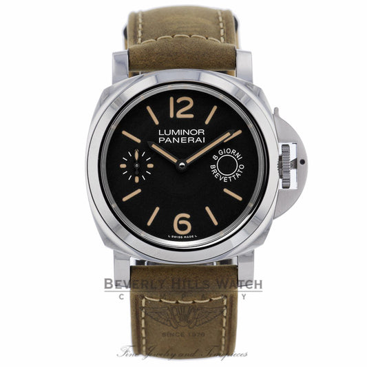 Panerai Luminor Marina Black Dial Tan Leather PAM00590 - Beverly Hills Watch