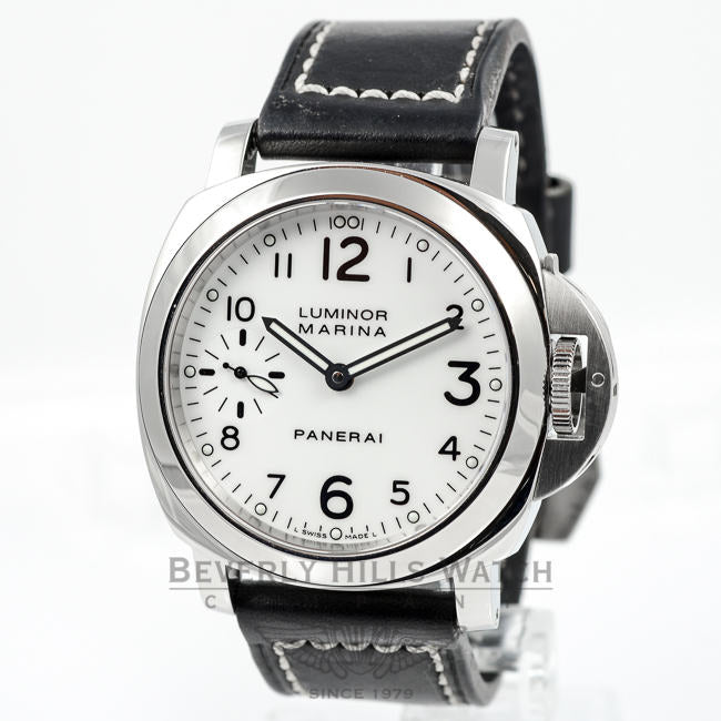 Panerai PAM00113 Luminor Marina Stainless Steel White Dial Manual Wind Watch -PAM113- Beverly Hills Watch Company Watches