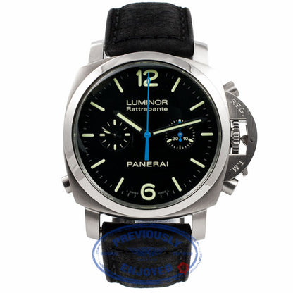 Panerai PAM00362 1950 Stainless Steel Blue Hands Leather Strap Rattrapante Watch PAM362 Beverly Hills Watch Company Watches