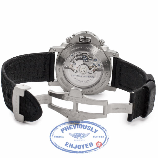 Panerai PAM00362 1950 Stainless Steel Blue Hands Leather Strap Rattrapante Watch PAM362 Beverly Hills Watch Company Watches