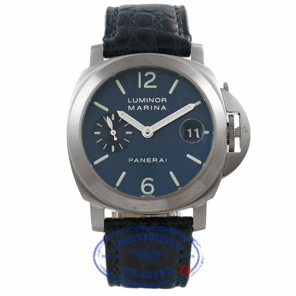 Panerai Marina Luminor 40MM Stainless Steel Blue Dial Crocodile Strap PAM00070 60YU15 - Beverly Hills Watch Company Watch Store