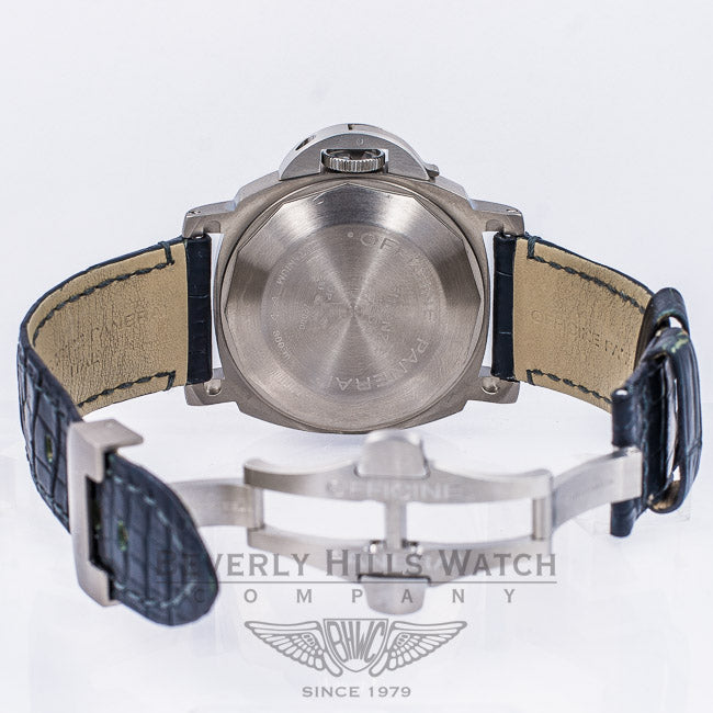 Panerai PAM00091 Luminor Marina Titanium 44mm Case Anthracite Dial Blue Leather Strap Deployment Buckle Watch PAM91 Panerai Watch Store Beverly Hills