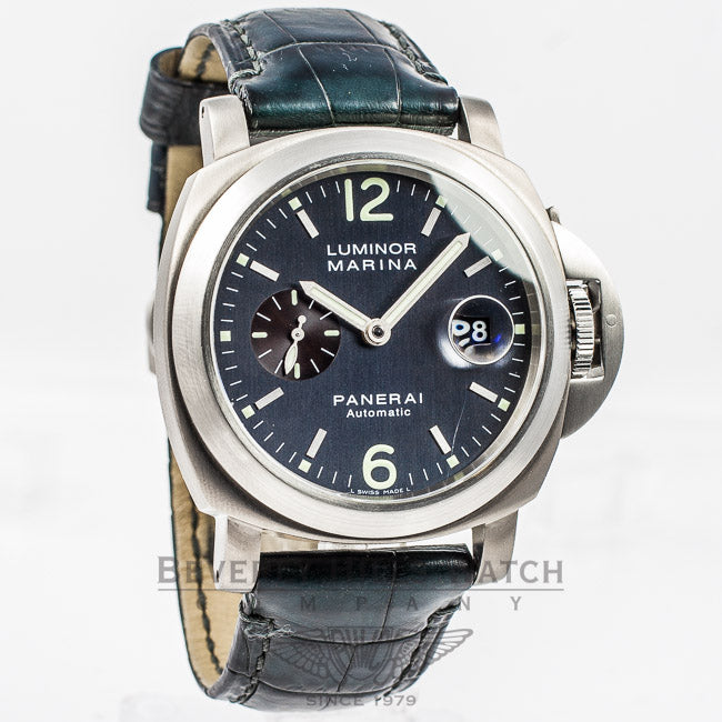 Panerai PAM00091 Luminor Marina Titanium 44mm Case Anthracite Dial Blue Leather Strap Deployment Buckle Watch PAM91 Panerai Watch Store Beverly Hills