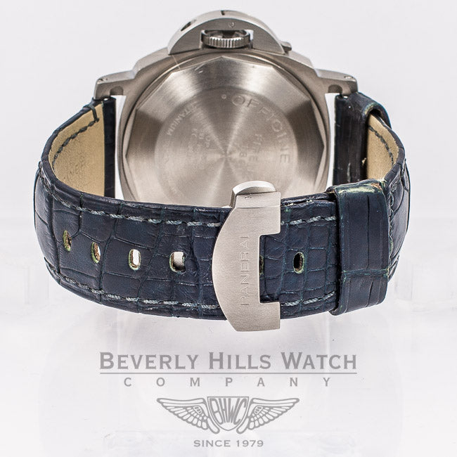 Panerai PAM00091 Luminor Marina Titanium 44mm Case Anthracite Dial Blue Leather Strap Deployment Buckle Watch PAM91 Panerai Watch Store Beverly Hills