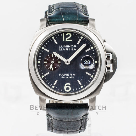 Panerai PAM00091 Luminor Marina Titanium 44mm Case Anthracite Dial Blue Leather Strap Deployment Buckle Watch PAM91 Panerai Watch Store Beverly Hills