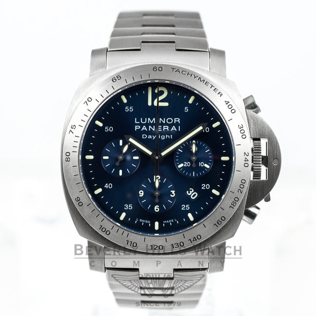 Panerai PAM00327 Luminor Daylight Titanium Chronograph Blue Dial Watch -PAM327- Beverly Hills Watch Company Watches