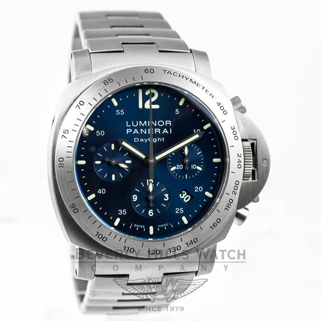 Panerai PAM00327 Luminor Daylight Titanium Chronograph Blue Dial Watch -PAM327- Beverly Hills Watch Company Watches