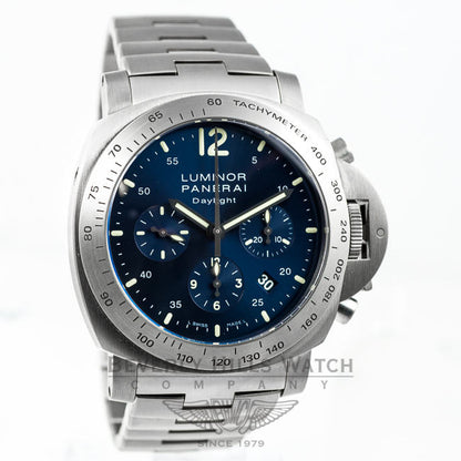 Panerai PAM00327 Luminor Daylight Titanium Chronograph Blue Dial Watch -PAM327- Beverly Hills Watch Company Watches