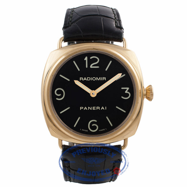 Panerai Radiomir 18k Rose Gold 45MM Black Dial Black Alligator Strap PAM00231 RXD647 - Beverly Hills Watch Company Watch Store