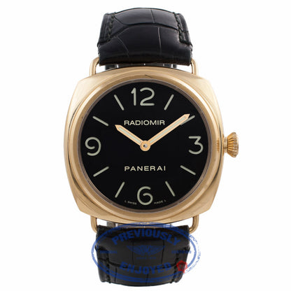 Panerai Radiomir 18k Rose Gold 45MM Black Dial Black Alligator Strap PAM00231 RXD647 - Beverly Hills Watch Company Watch Store