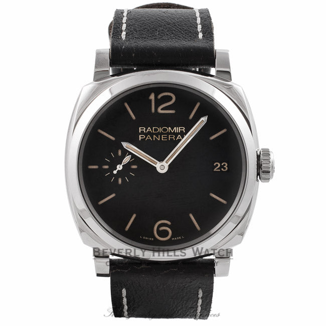 Panerai Radiomir 1940 3 Days 47MM Stainless Steel Black Dial Leather Strap PAM00514 57LD86 - Beverly Hills Watch Store