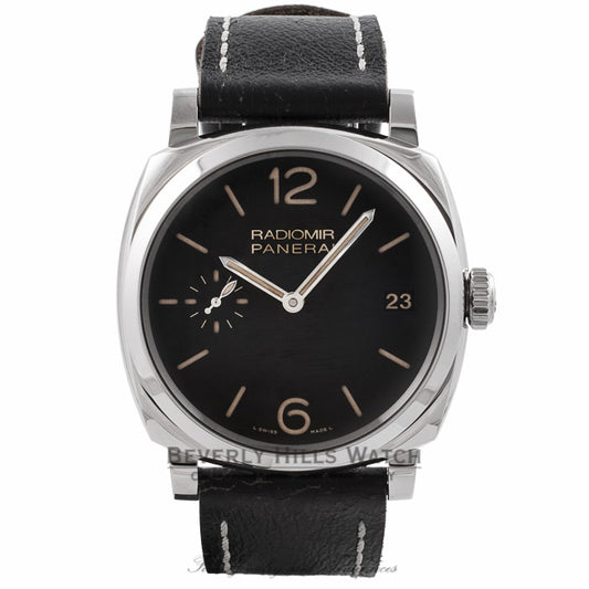Panerai Radiomir 1940 3 Days 47MM Stainless Steel Black Dial Leather Strap PAM00514 57LD86 - Beverly Hills Watch Store