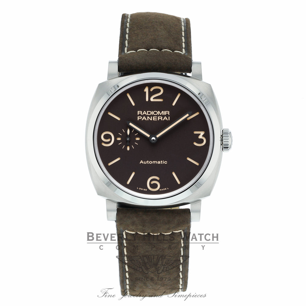 Panerai Radiomir 1940 3 Days Titanium 45MM Brown Dial Brown Leather Strap PAM00619 MN1ECH - Beverly Hills Watch Company Watch Store