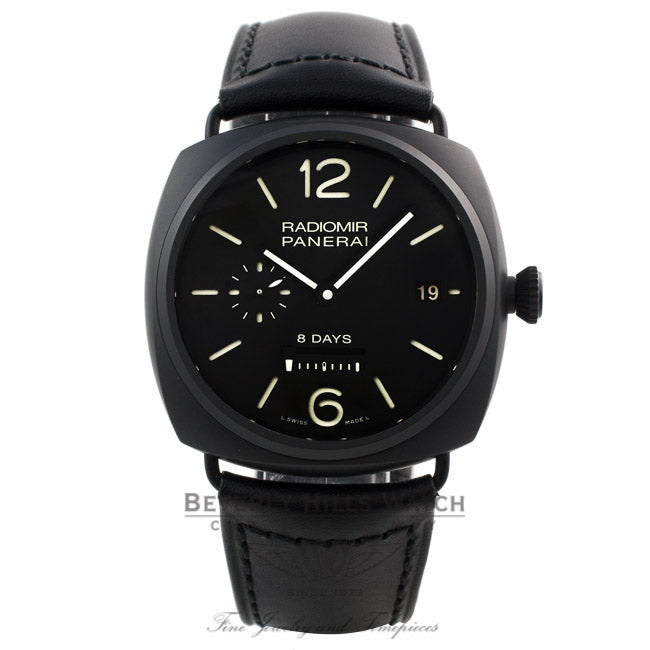 Panerai Radiomir 8 Days Black Dial Automatic Black Ceramic Case Leather Strap PAM00384 Y0VJ59 - Beverly Hills Watch Company Watch Store