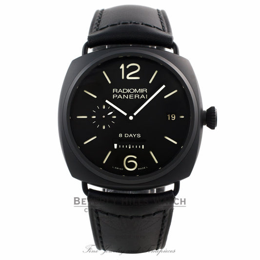 Panerai Radiomir 8 Days Black Dial Automatic Black Ceramic Case Leather Strap PAM00384 Y0VJ59 - Beverly Hills Watch Company Watch Store