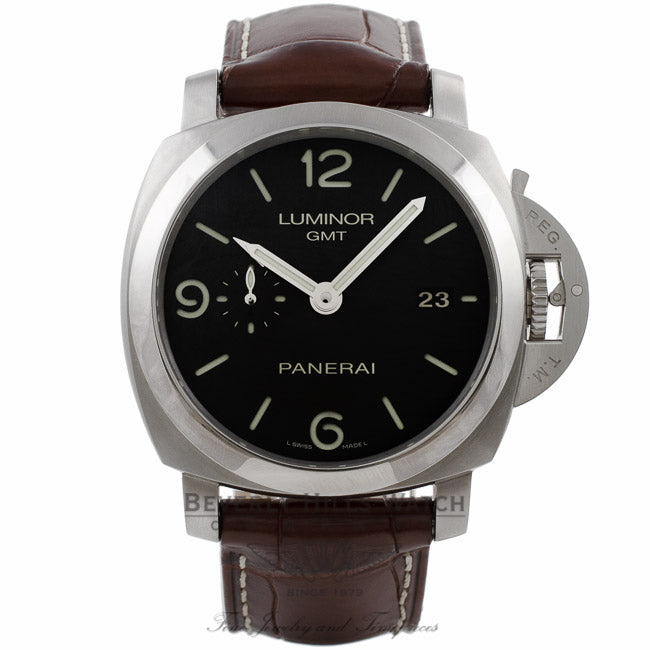 Panerai Luminor 1950 3 Day Power Reserve GMT Stainless Steel NIB PAM00320 9YDVLC - Beverly Hills Watch Company Watch Store