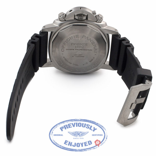 Panerai Submersible Limited Edition Stainless Steel Chronograph Black Dial Black Rubber Strap PAM00187 7R4UV0 - Beverly Hills Watch Company Watch Store