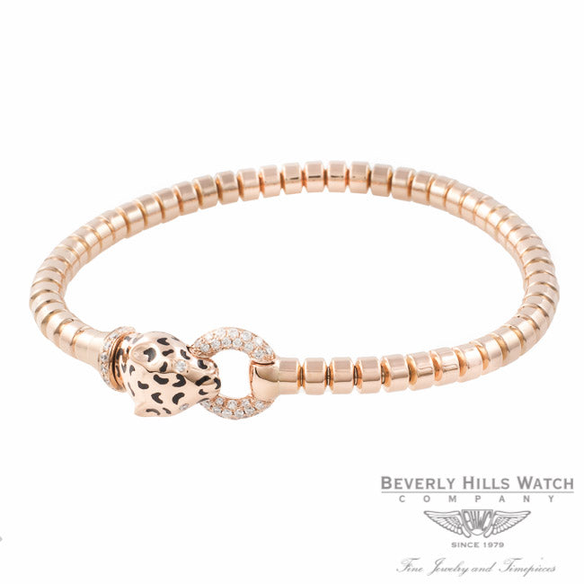 Naira & C Panther Bracelet 18k Rose Gold Enamel and Diamonds Panther Bracelet OM-CCM10265/400/E/B RXRP9U - Beverly Hills Watch Company Jewelry