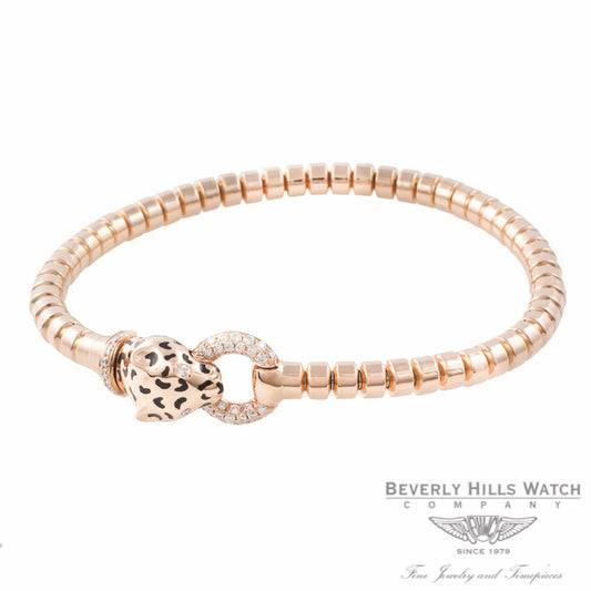 Naira & C Panther Bracelet 18k Rose Gold Enamel and Diamonds Panther Bracelet OM-CCM10265/400/E/B RXRP9U - Beverly Hills Watch Company Jewelry