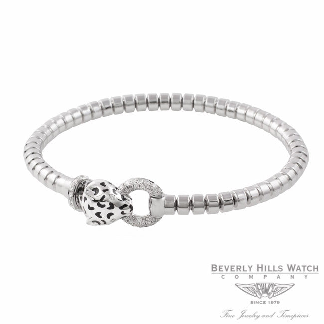 Naira & C 18k White Gold Enamel and Diamonds Panther Bracelet OM-CCMI0265/400/E/B-W T00EHE - Beverly Hills Watch Company Jewelry