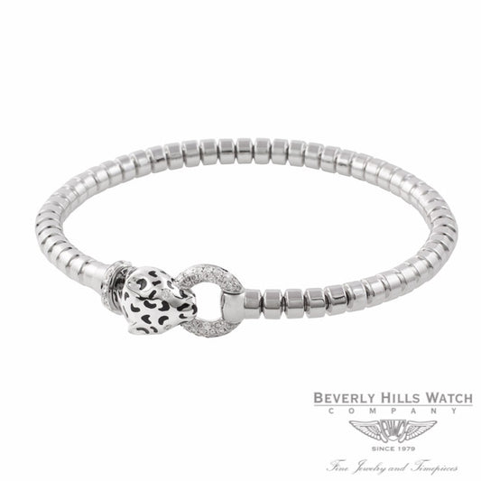 Naira & C 18k White Gold Enamel and Diamonds Panther Bracelet OM-CCMI0265/400/E/B-W T00EHE - Beverly Hills Watch Company Jewelry