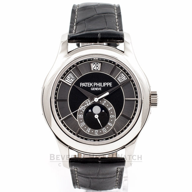 Patek Philippe 5205G 40mm Annual Calendar MoonPhase 24 Hour Sub Dial White Gold Case Automatic Watch 5205 Beverly Hills Watch Company Watch Store
