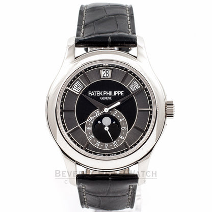 Patek Philippe 5205G 40mm Annual Calendar MoonPhase 24 Hour Sub Dial White Gold Case Automatic Watch 5205 Beverly Hills Watch Company Watch Store