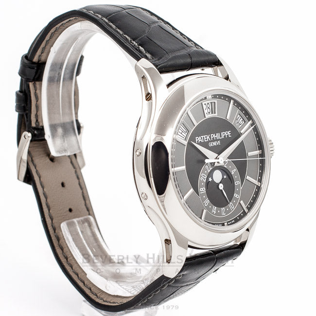 Patek Philippe 5205G 40mm Annual Calendar MoonPhase 24 Hour Sub Dial White Gold Case Automatic Watch 5205 Beverly Hills Watch Company Watch Store