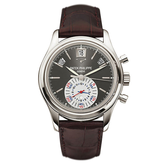 Patek Philippe Platinum Case Annual Calendar Chronograph Slate Silver Dial 40.5mm 5960P-001 KCSCXX - Beverly hills Watch Company Watch Store