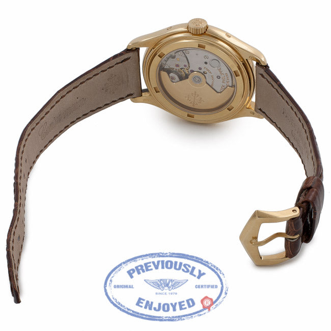Patek Philippe Annual Calendar Complication Yellow Gold Cream Dial Brown Alligator Strap 5035J-001 C21VUW - Beverly Hills Watch Store