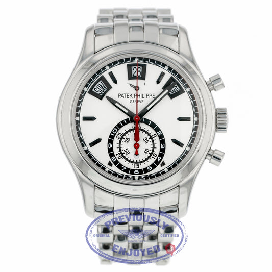 Patek Philippe Annual Calendar Chronograph 40.5mm Stainless Steel Silver Dial 5960/1A-001 D48PXV - Beverly Hills Watch Company