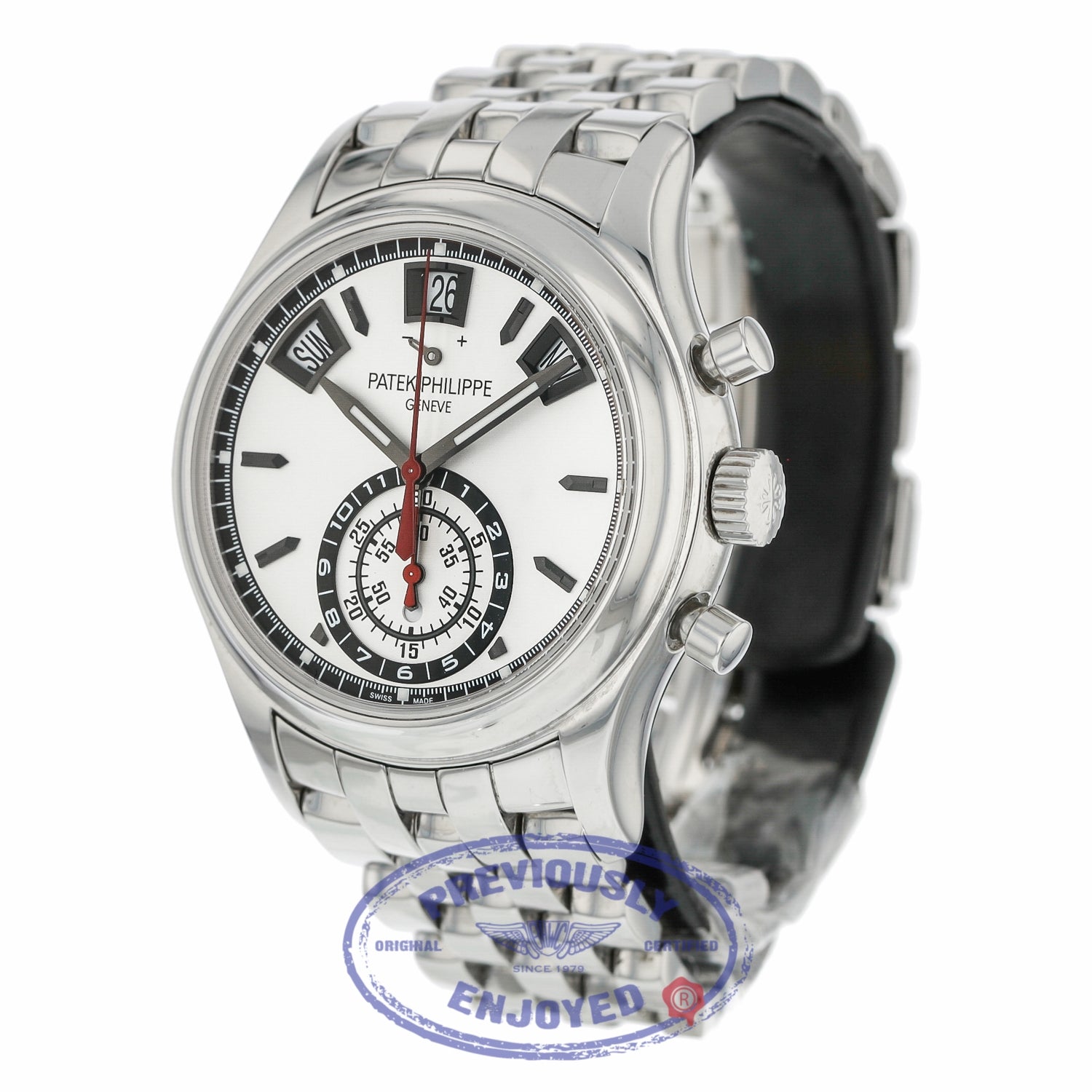 Patek Philippe Annual Calendar Chronograph 40.5mm Stainless Steel Silver Dial 5960/1A-001 D48PXV - Beverly Hills Watch Company