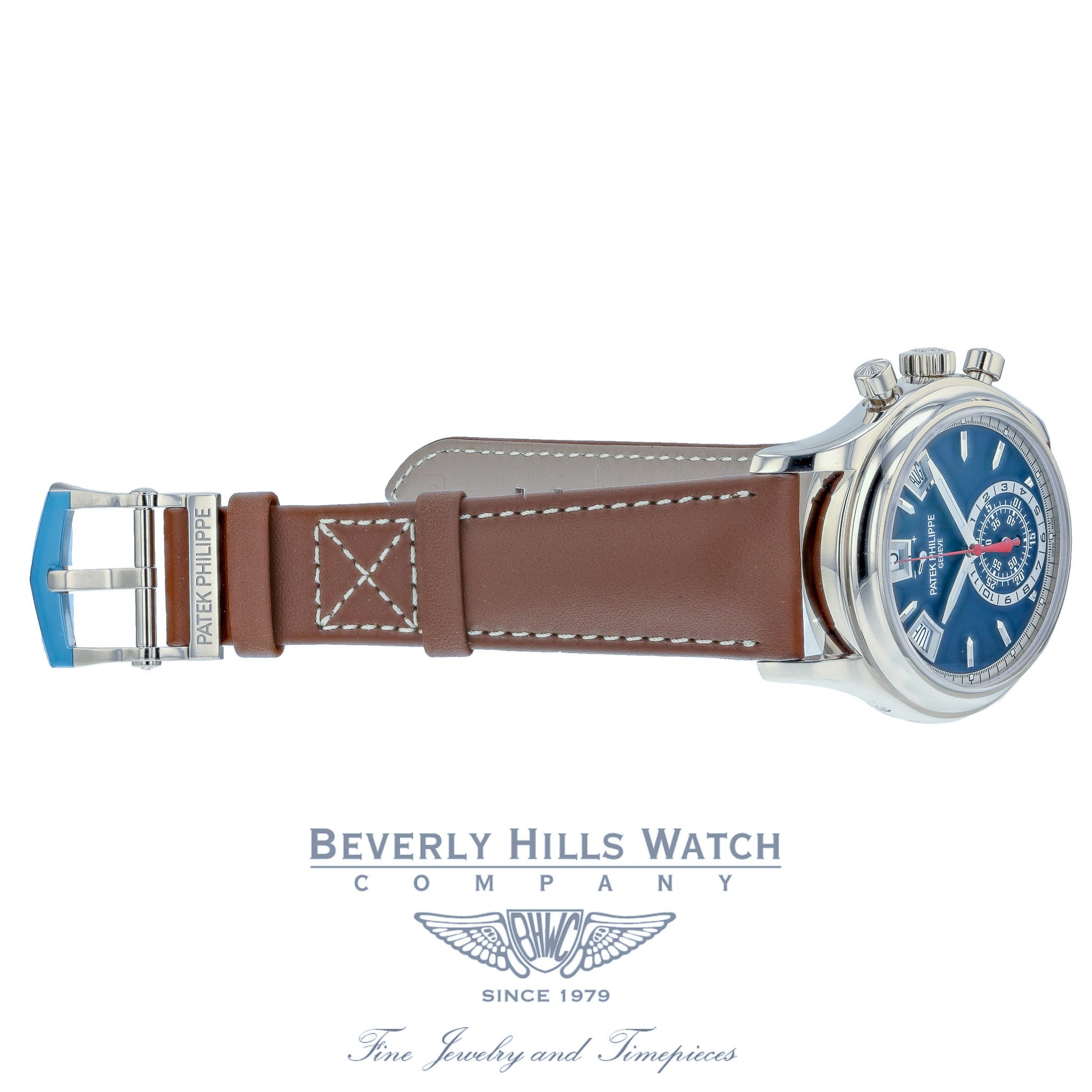 Patek Philippe White Gold Annual Calendar Chronograph Blue Dial 40.5mm 5960/01g-001 1AQVF6 - Beverly hills Watch Company