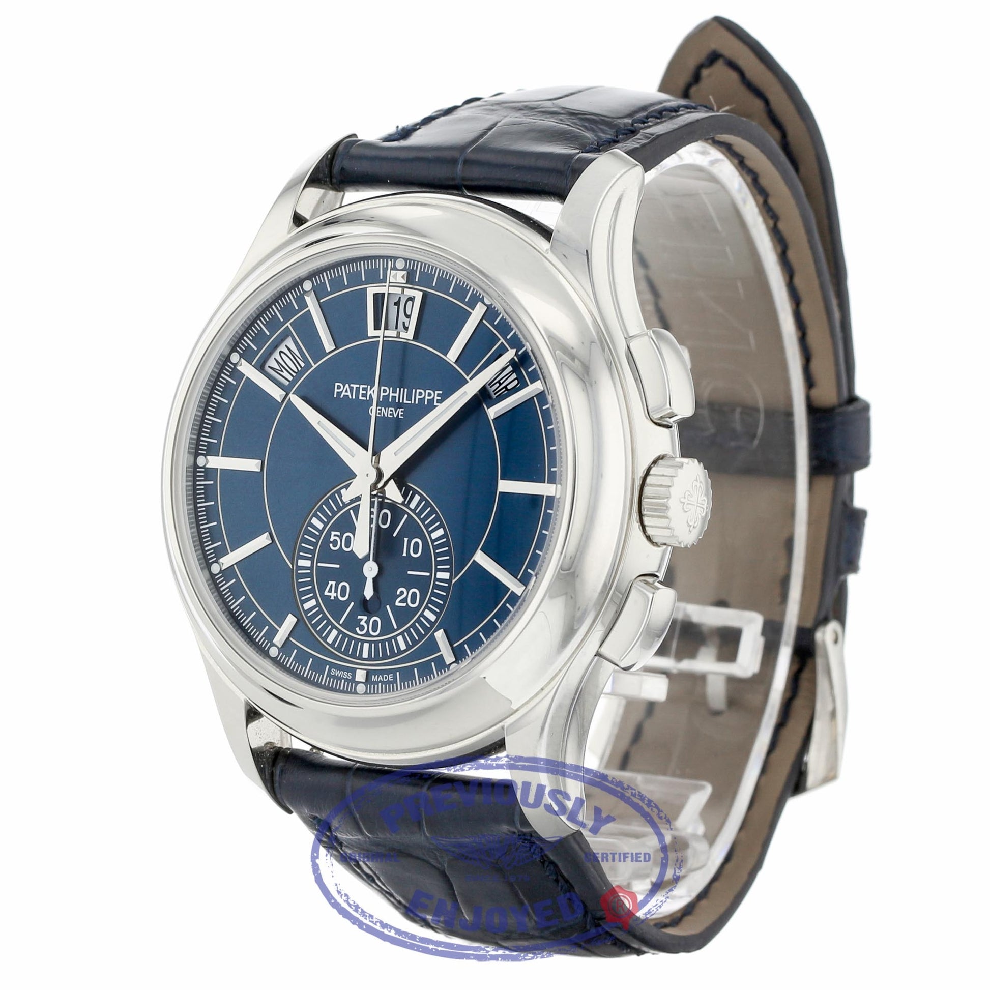 Patek Philippe Annual Chronograph Platinum 42mm Blue Dial 5905P-001 - Beverly Hills Watch Company