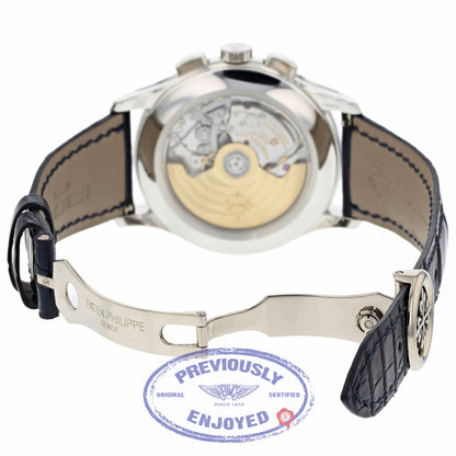 Patek Philippe Annual Chronograph Platinum 42mm Blue Dial 5905P-001 - Beverly Hills Watch Company