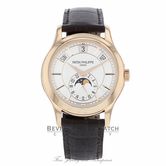 Patek Philippe Annual Calendar Opaline White Dial Brown Leather 5205R/001 QJV194 - Beverly Hills Watch
