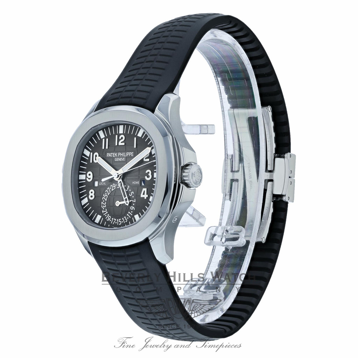 Patek Philippe Aquanaut Travel Time 40MM Stainless Steel Black Dial Black Rubber Strap 5164A-001 FH1Q4E - Beverly Hills Watch Company
