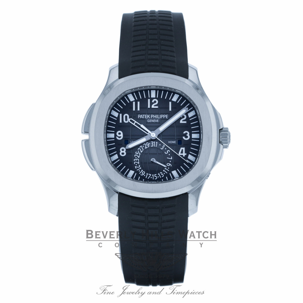 Patek Philippe Aquanaut Travel Time 40MM Stainless Steel Black Dial Black Rubber Strap 5164A-001 FH1Q4E - Beverly Hills Watch Company