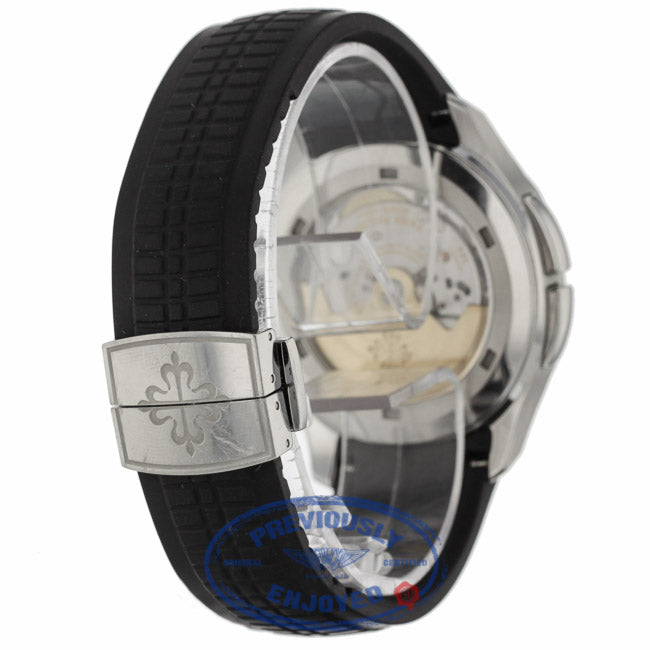 Patek Philippe Aquanaut Travel Time 40MM Stainless Steel Black Dial Black Rubber Strap 5164A-001 11PAEN - Beverly Hills Watch Company